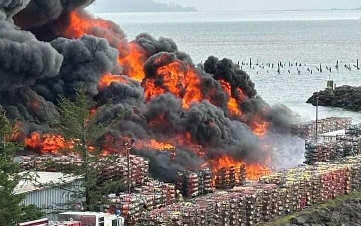 Fire at Ilwaco Landing on Columbia River; Ilwaco, WA Featured Image